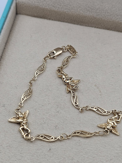Solid 14k Yellow GOLD Angel Tennis Bracelet 5Grams length 7.9 Inches vintage
