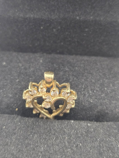 Valentine Natural round diamond 14k Yellow Gold wedding heart Pendant