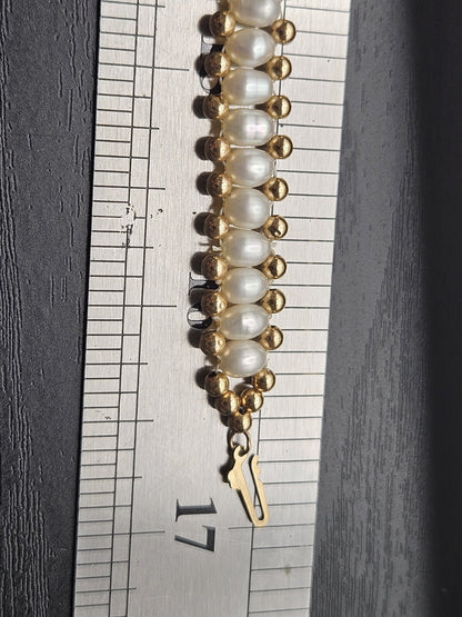 14k yellow gold necklace Set earring With Pearl Stones Set 17 Inches, 20 Grams