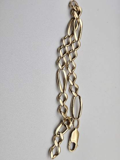 14K Yellow Gold Figaro Link Bracelet 7.7" 6mm Italy Lobster Clasp 9g Vintage
