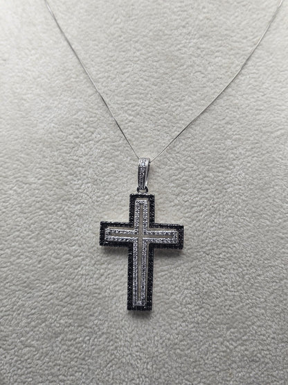 14k Gold Cross Necklace Black And White Natural Diamond Heavy 9 Gram  16.8"