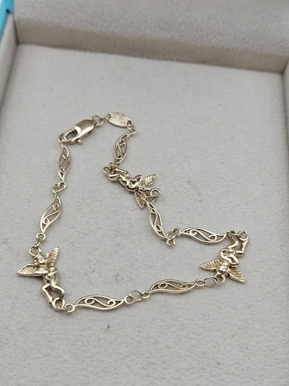 Solid 14k Yellow GOLD Angel Tennis Bracelet 5Grams length 7.9 Inches vintage