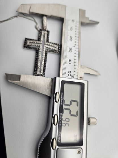 14k Gold Cross Necklace Black And White Natural Diamond Heavy 9 Gram  16.8"