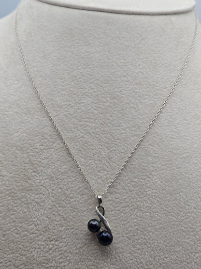 925 Sterling Silver win Double Pearls “Cherries” Pendant 17 Inches