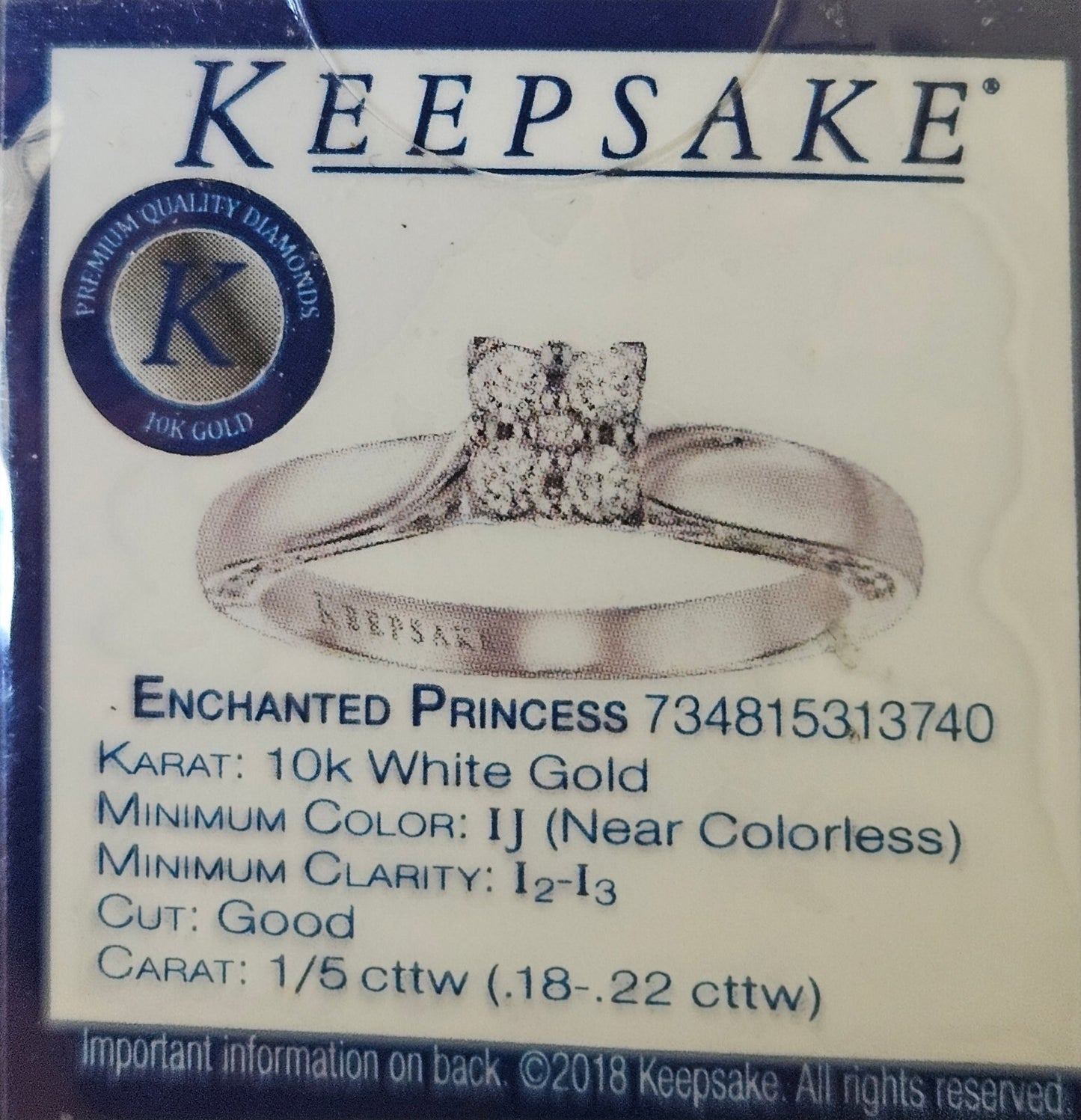 Keepsake White Gold  & 0.2 Carat Diamond Engagement Ring Size 8.25 preowned