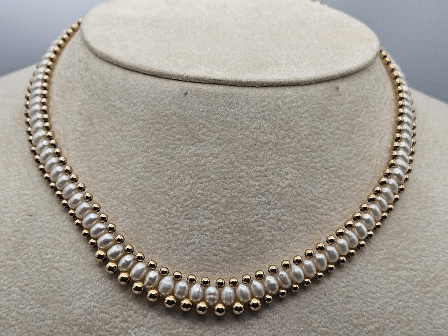 14k yellow gold necklace Set earring With Pearl Stones Set 17 Inches, 20 Grams