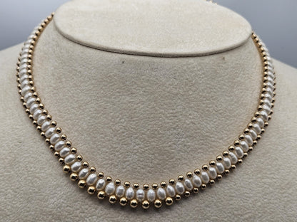 14k yellow gold necklace Set earring With Pearl Stones Set 17 Inches, 20 Grams