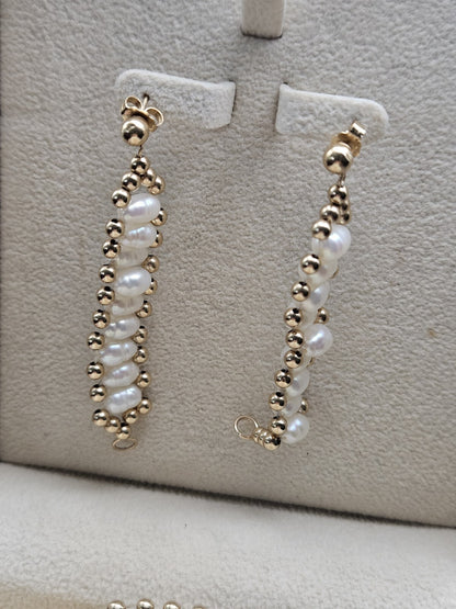 14k yellow gold necklace Set earring With Pearl Stones Set 17 Inches, 20 Grams
