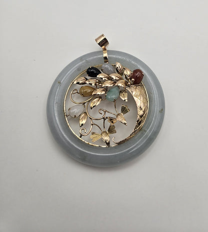 Vintage 14K Yellow Gold Jade Floral Pendant Stamped 585 Estate Sale Jewelry