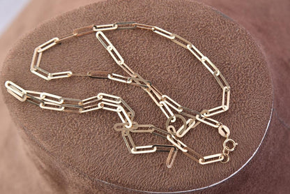 18k Gold Paperclip Necklace, Paperclip Gold Chai, Real Solid Gold , Chain supply, Necklace 18K Shiny Gold Chain Necklace Birthday Gift