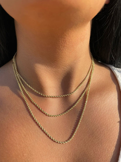 18k Gold Necklace, Rope Chain Necklace, Gold Rope Chain, Solid Gold Rope Chain, Real Gold Necklace, Dainty Gold Necklace, Anniversary Gift
