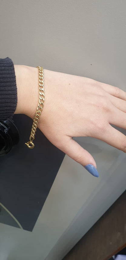 18K Curb Real Gold Chain Bracelets, Solid 18K Gold Miami Cuban Links Bracelets, 5 MM Thick Real Gold Bracelet for Him/Her, Birthday Gift!