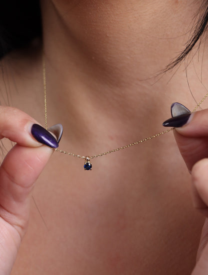 Gold Necklace Sapphire Pendant, 18k Sapphire , 18k Minimalist Round Real Sapphire Birthstone Pendant, Gift for Mother's Day, Gift for her