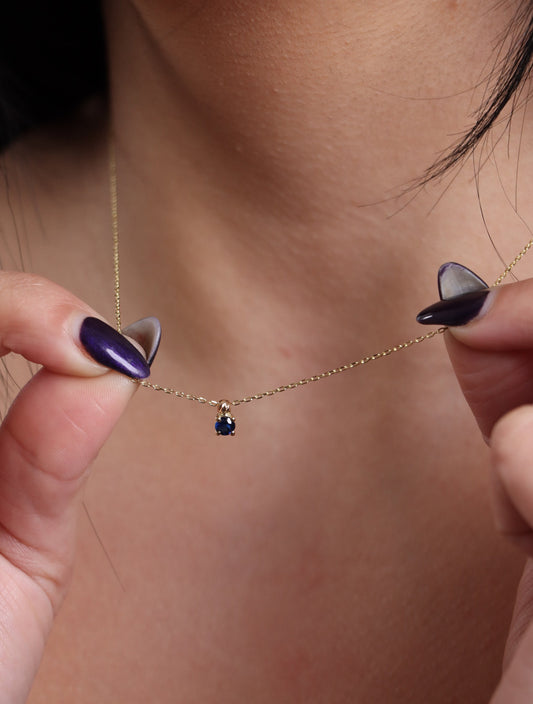 Gold Necklace Sapphire Pendant, 18k Sapphire , 18k Minimalist Round Real Sapphire Birthstone Pendant, Gift for Mother's Day, Gift for her