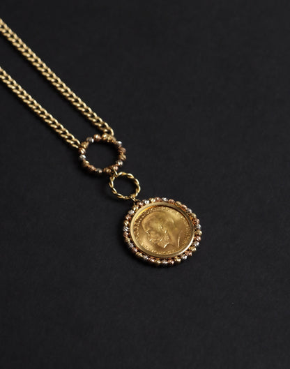 18k Gold Necklace, Gold Coin Pendant, Gold Coin Necklace Charms, 21k Gold Medallion Necklace, Vintage Necklace, Cuban Necklace, Jewelry Gift