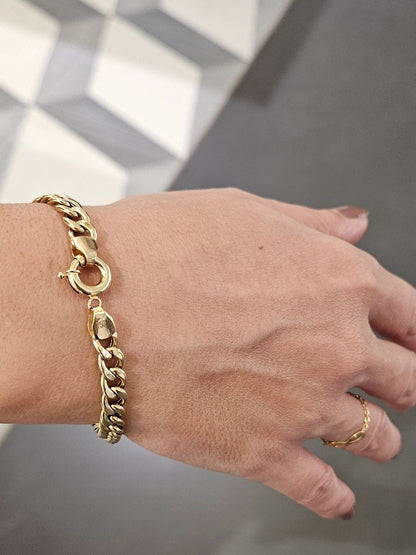 18K Curb Real Gold Chain Bracelets, Solid 18K Gold Miami Cuban Links Bracelets, 5 MM Thick Real Gold Bracelet for Him/Her, Birthday Gift!