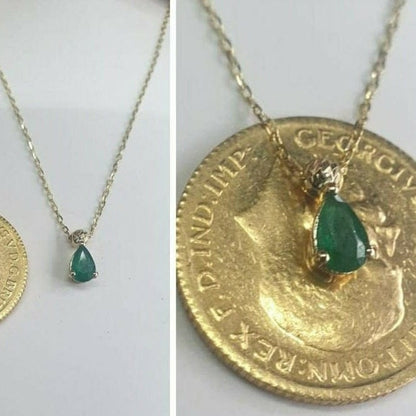 Green Emerald Pendant 18k Necklace, 18K Solid Gold Necklace, Natural Emerald Pendant, Emerald stone, Real Gold, Genuine stones, Christmas Gi