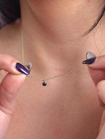 Gold Necklace Sapphire Pendant, 18k Sapphire , 18k Minimalist Round Real Sapphire Birthstone Pendant, Gift for Mother's Day, Gift for her