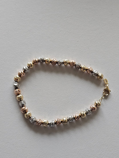 18K real tricolor, rose yellow white gold, gold bracelet, beads chain bracelet, charm minimal simple style, chic gift BD