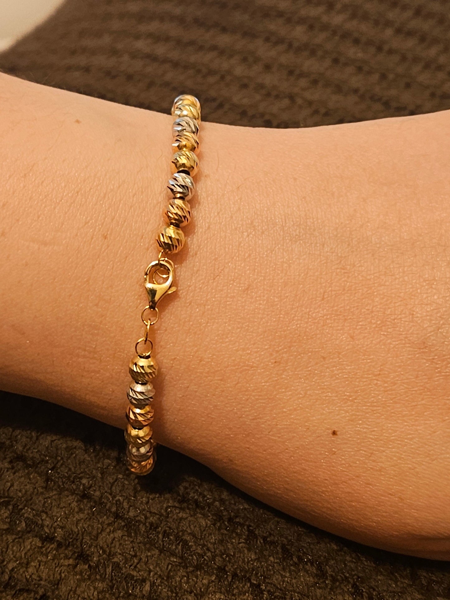 18K real tricolor, rose yellow white gold, gold bracelet, beads chain bracelet, charm minimal simple style, chic gift BD
