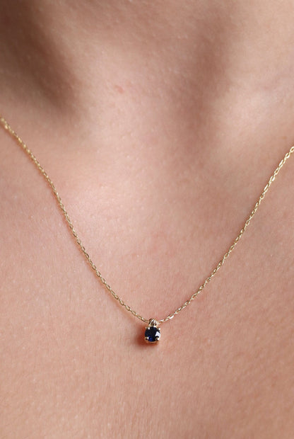 Gold Necklace Sapphire Pendant, 18k Sapphire , 18k Minimalist Round Real Sapphire Birthstone Pendant, Gift for Mother's Day, Gift for her